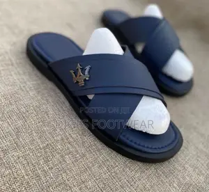 Blue-Black Crossed Slippers With Maserati Crown