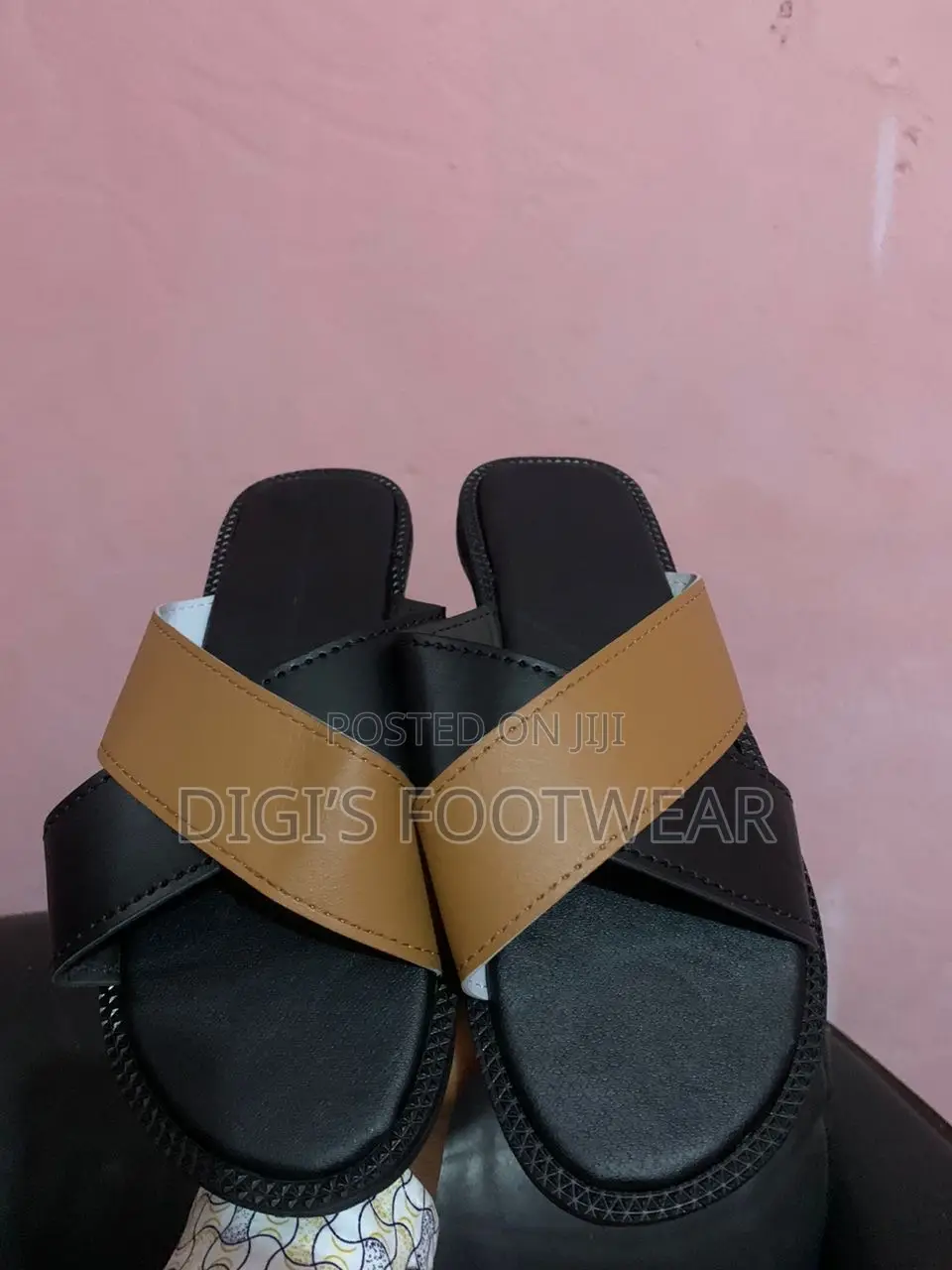 Half Brown Half Black Leather Crossed Slippers