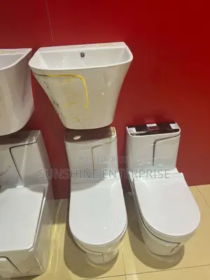 W/C And Basin Set - White And Gold