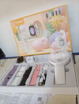 D96 Plus Smartwatch With Airdrop Hand Fan Combo - White