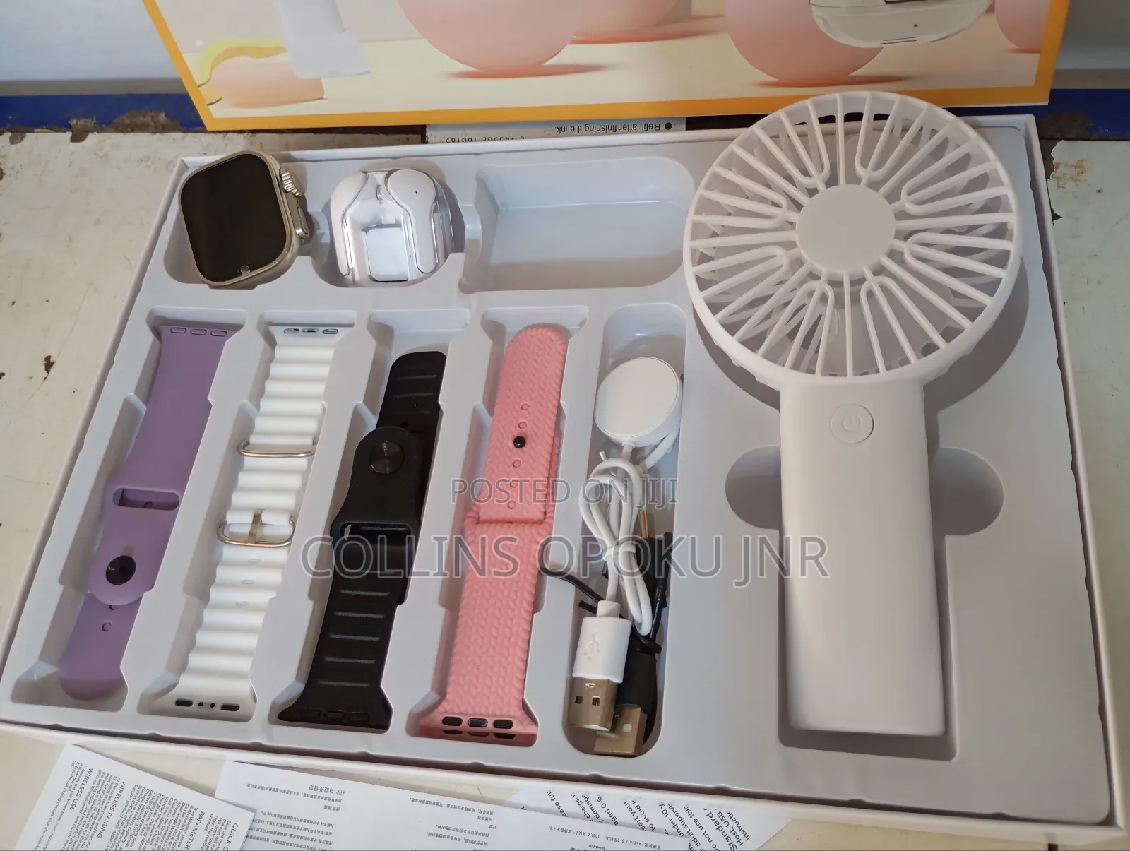 D96 Plus Smartwatch With Airdrop Hand Fan Combo - White