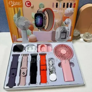 7-in-1 Ultra D96 Plus Smart Watch Earphone With 1 Fan-Pink