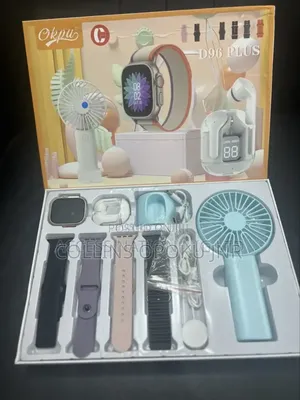 D96 Plus Smartwatch Set With Mini Fan, Earbuds, Straps- Blue