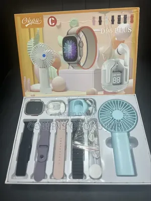 D96 Plus Smartwatch Set With Mini Fan, Earbuds, Straps- Blue