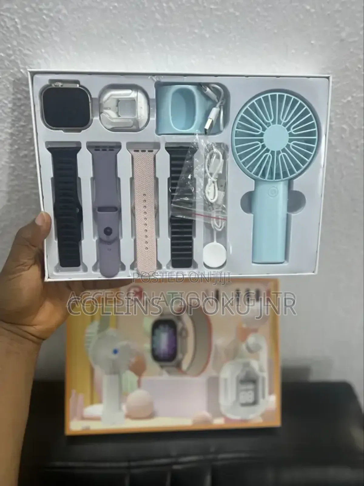 D96 Plus Smartwatch Set With Mini Fan, Earbuds, Straps- Blue