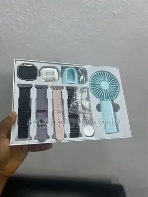 D96 Plus Smartwatch Set With Mini Fan, Earbuds, Straps- Blue