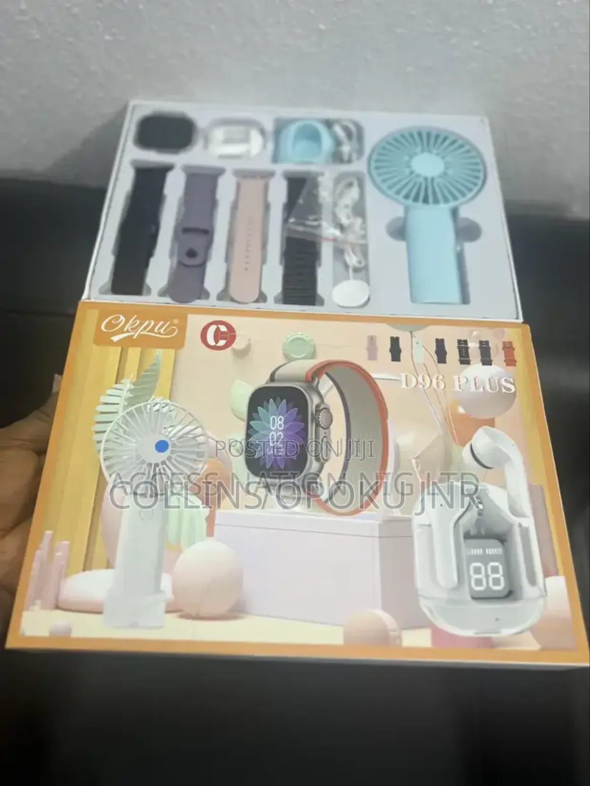 D96 Plus Smartwatch Set With Mini Fan, Earbuds, Straps- Blue