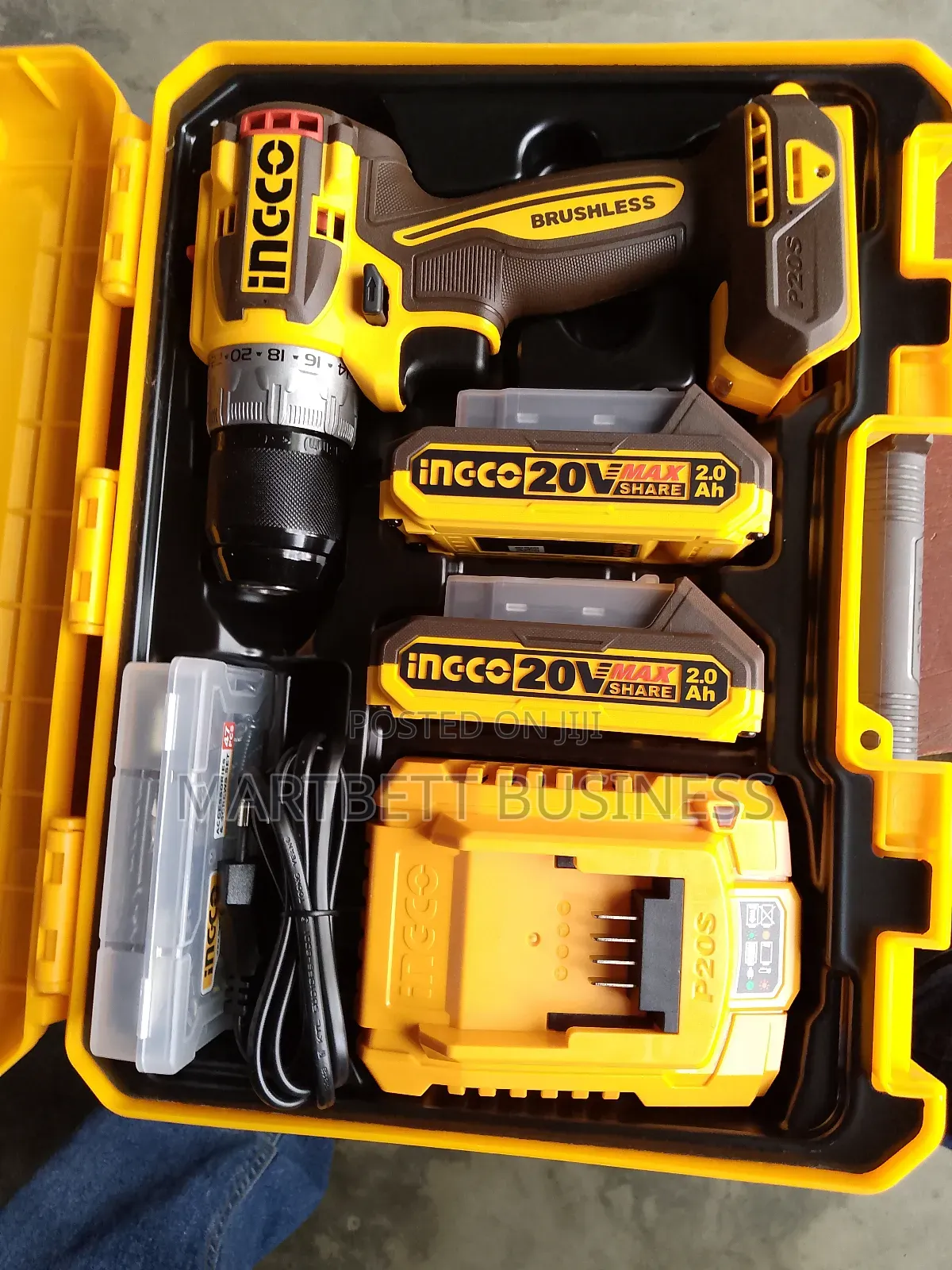20v Cordless Impact Drill With 2 Batteries Accessories