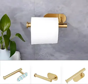 No Drill Adhesive Toilet Roll Holder Gold Color
