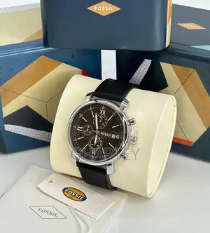 Luxury Chronograph Quality Leather Fossil Watch Black Strap