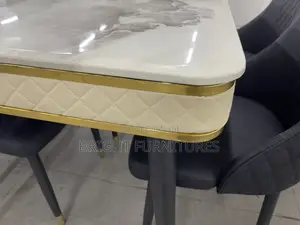 Luxury Design Marble Dining Table With Four Leather Chairs