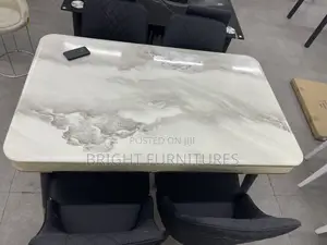 Luxury Design Marble Dining Table With Four Leather Chairs