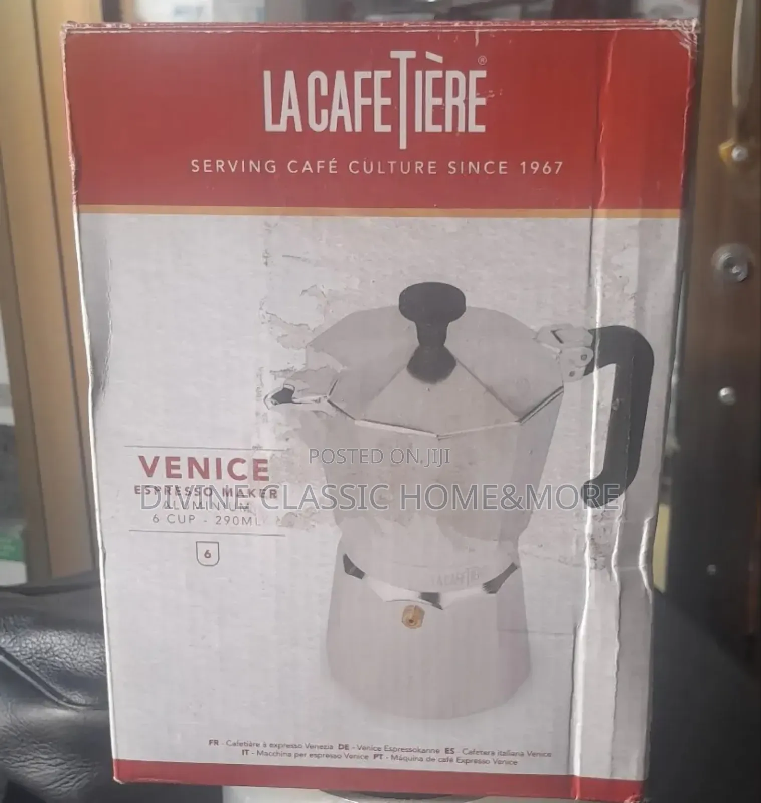 La Cafetière Venice Aluminium Espresso Maker Six Cup Silver