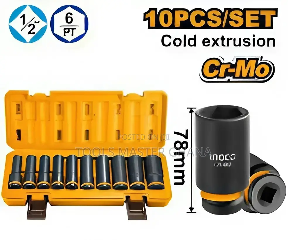 10 Pcs 1/2" Deep Impact Socket Set - Hkissd12102l