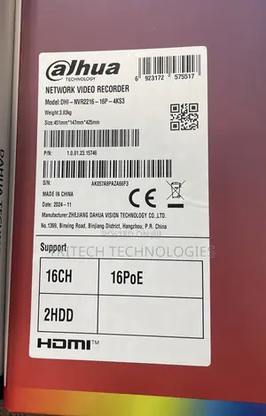 Dahua 16ch Poe NVR Wizsenseai 2hdd Slot Dhi-2216-16p-4ks3