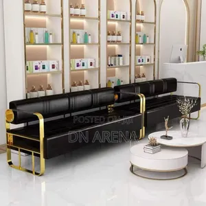 Leather Loveseat Sofa With Golden Metal Arms