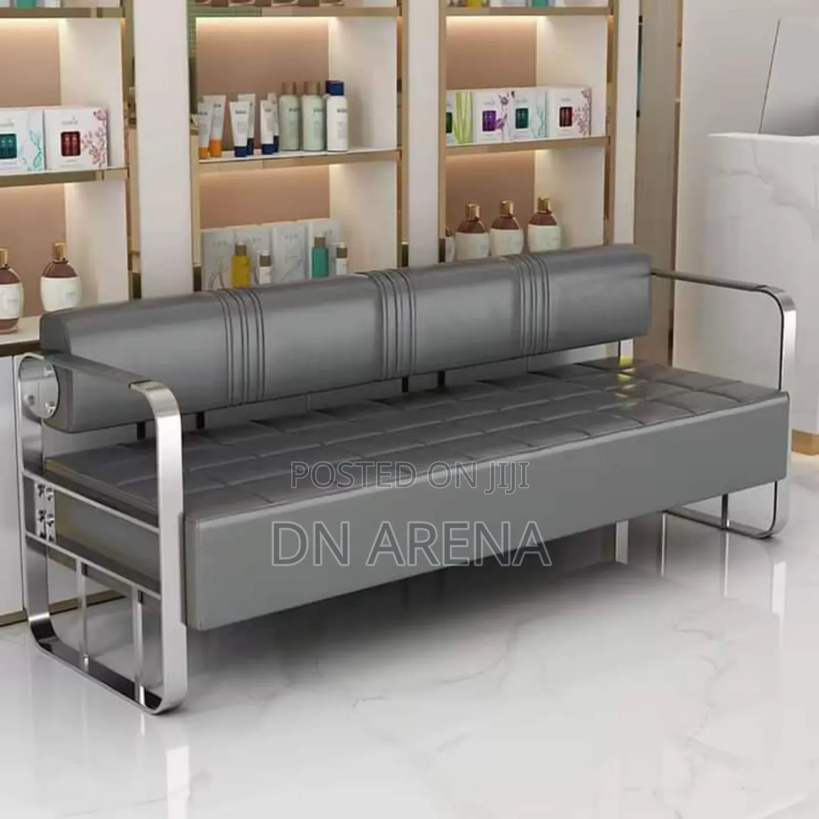 Leather Loveseat Sofa With Golden Metal Arms