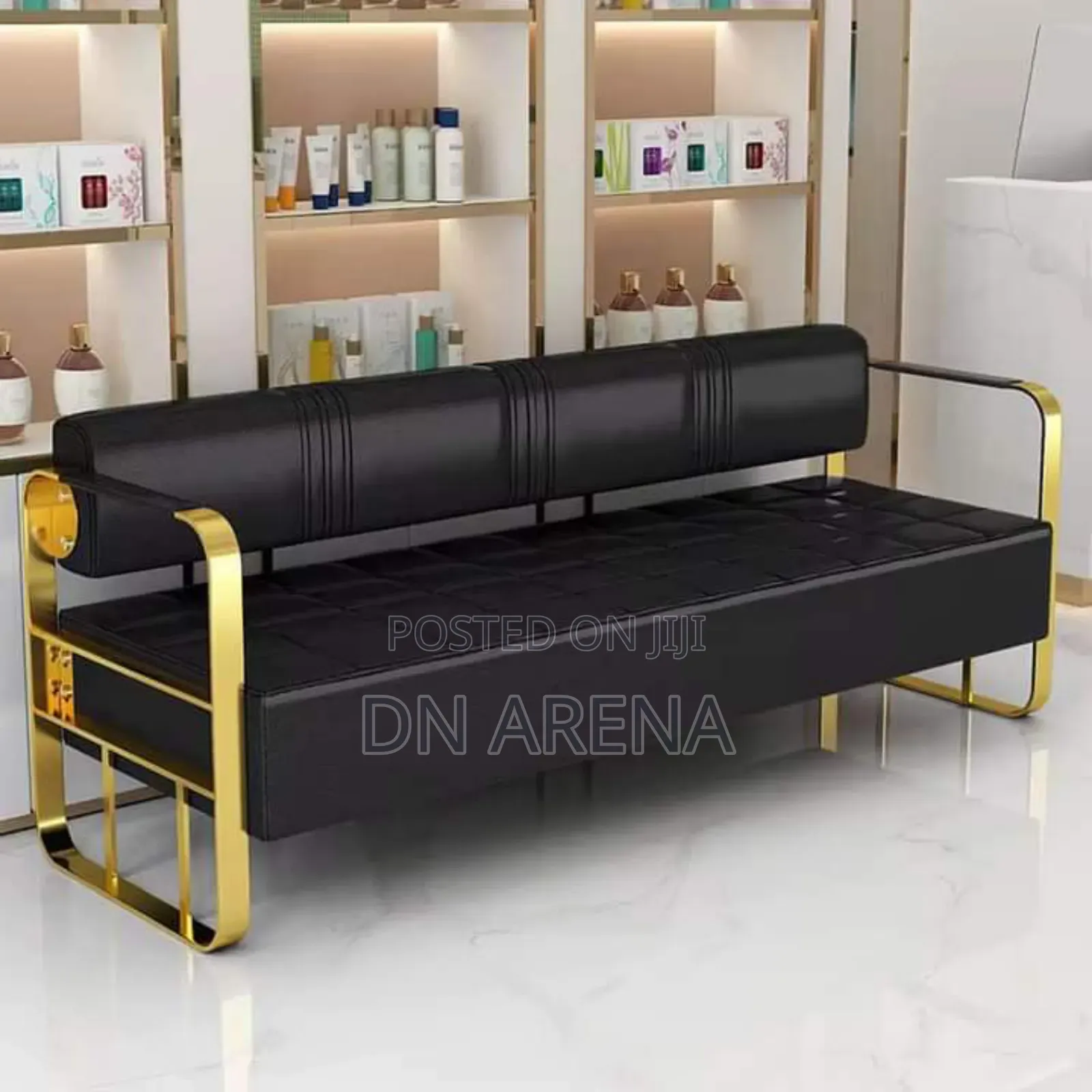 Leather Loveseat Sofa With Golden Metal Arms