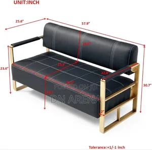 Leather Loveseat Sofa With Golden Metal Arms