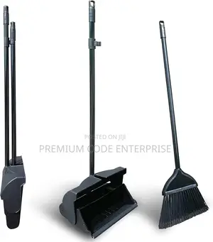 Long Handled Dustpan With Broom, Set - Black