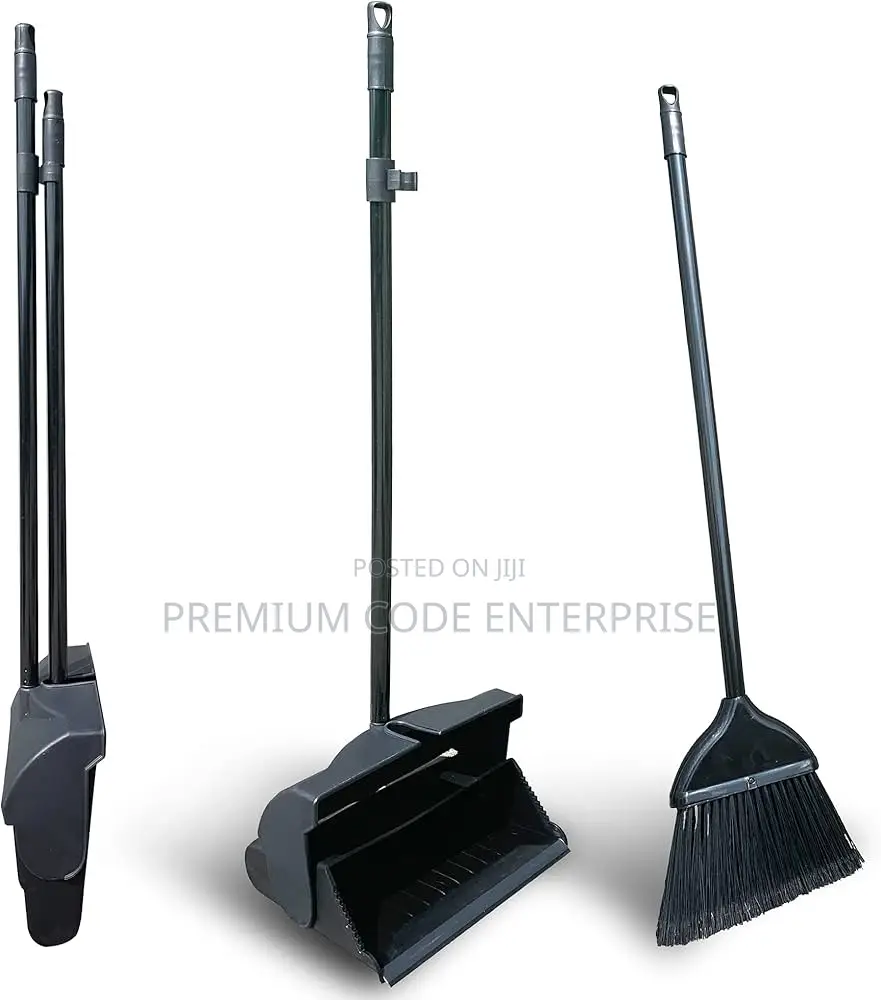 Long Handled Dustpan With Broom, Set - Black