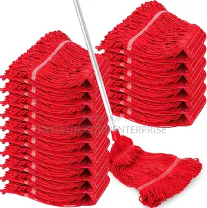 Industrial Cotton Wet Mop With Long Handle, Red