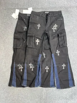 High Quality Chrome Heart Black Baggy Flared Jeans Available