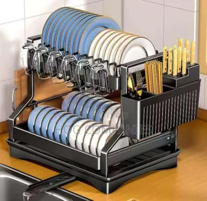 2-Tier Cutlery Drawer, Dish Rack With Cup Holder