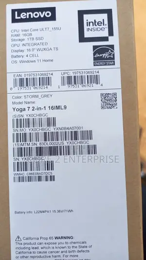 New Laptop Lenovo Yoga 7i 16GB Intel Core I7 SSD 1T