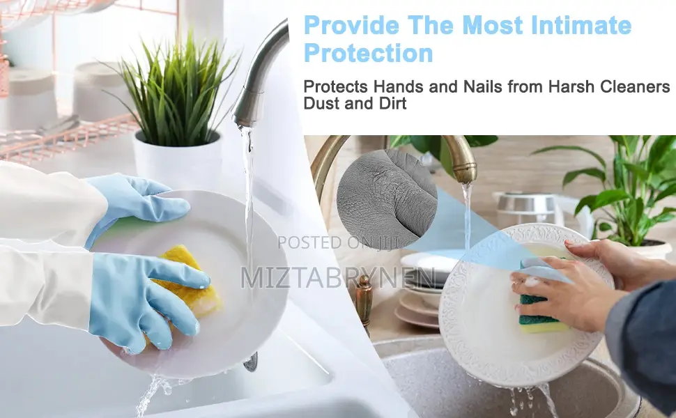 1 Pair Household Reusable Gloves - Blue & White Color