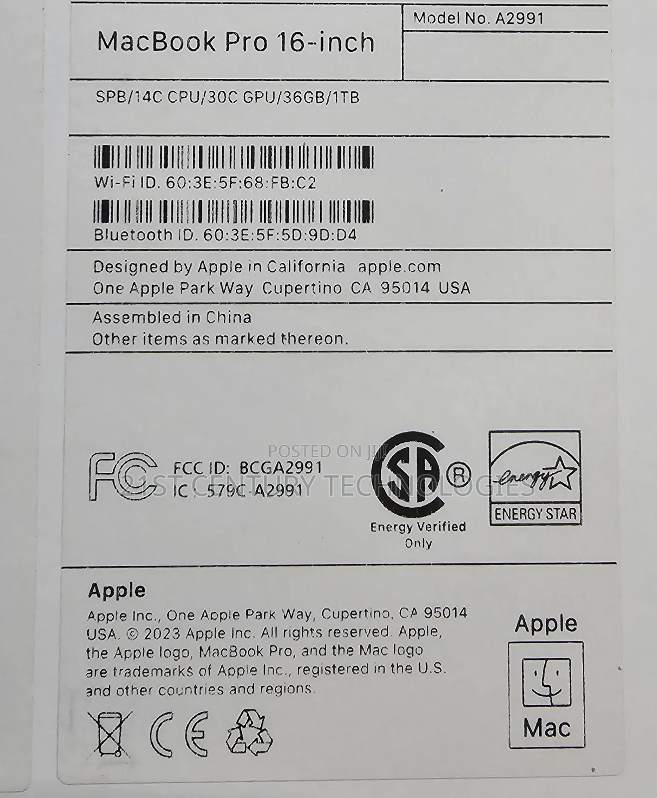 New Apple MacBook Pro 2023 M3 Max 16-inch 36GB Apple M3 Max SSD 1T