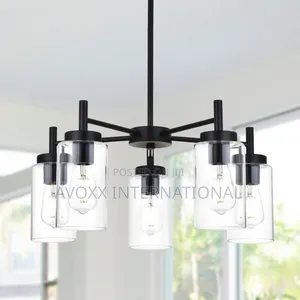 VINLUZ 5 Light Contemporary Chandelier Black Modern Lighting