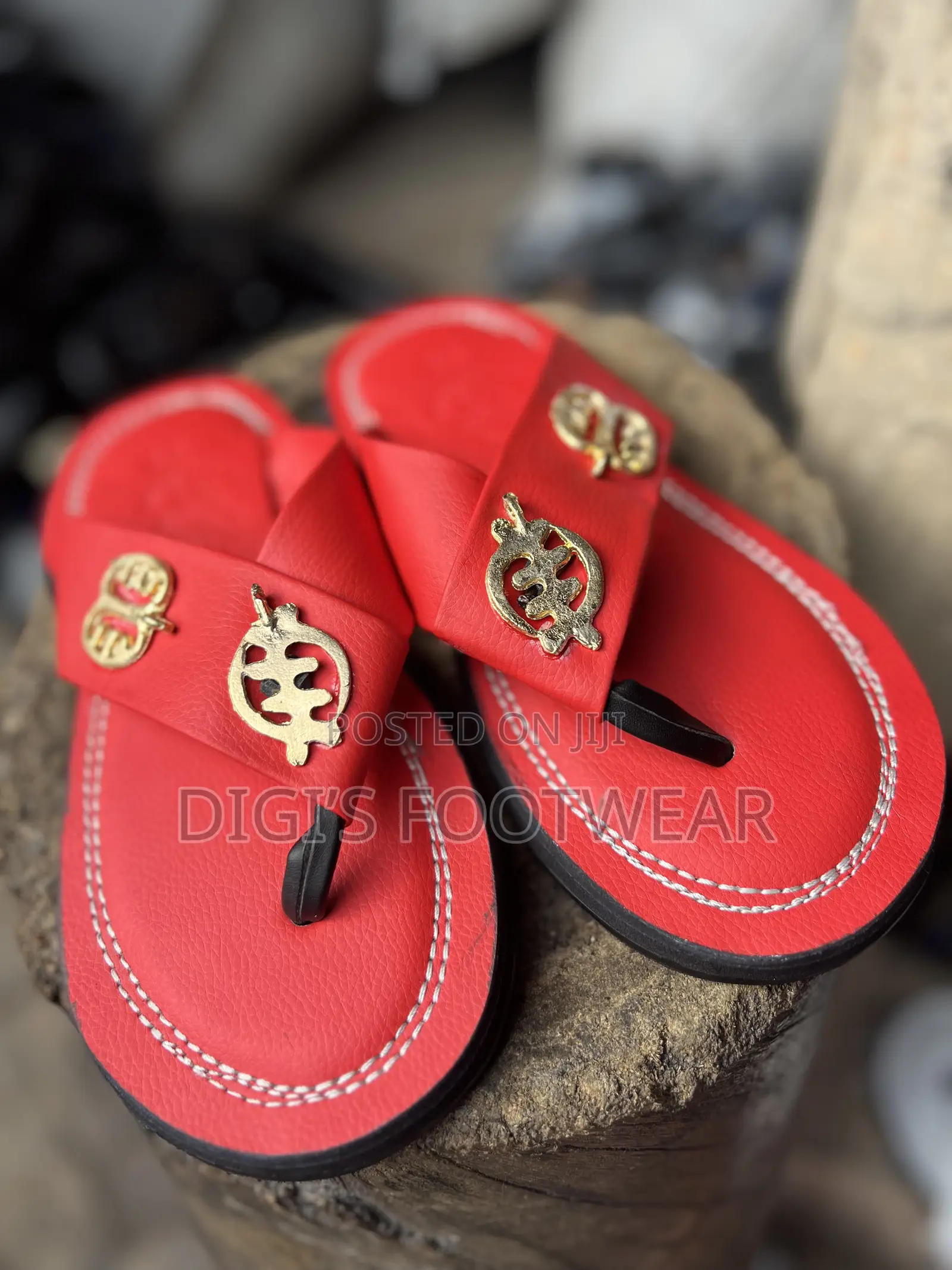 Red Leather Borga Ahenema/ Chawchaw Slippers