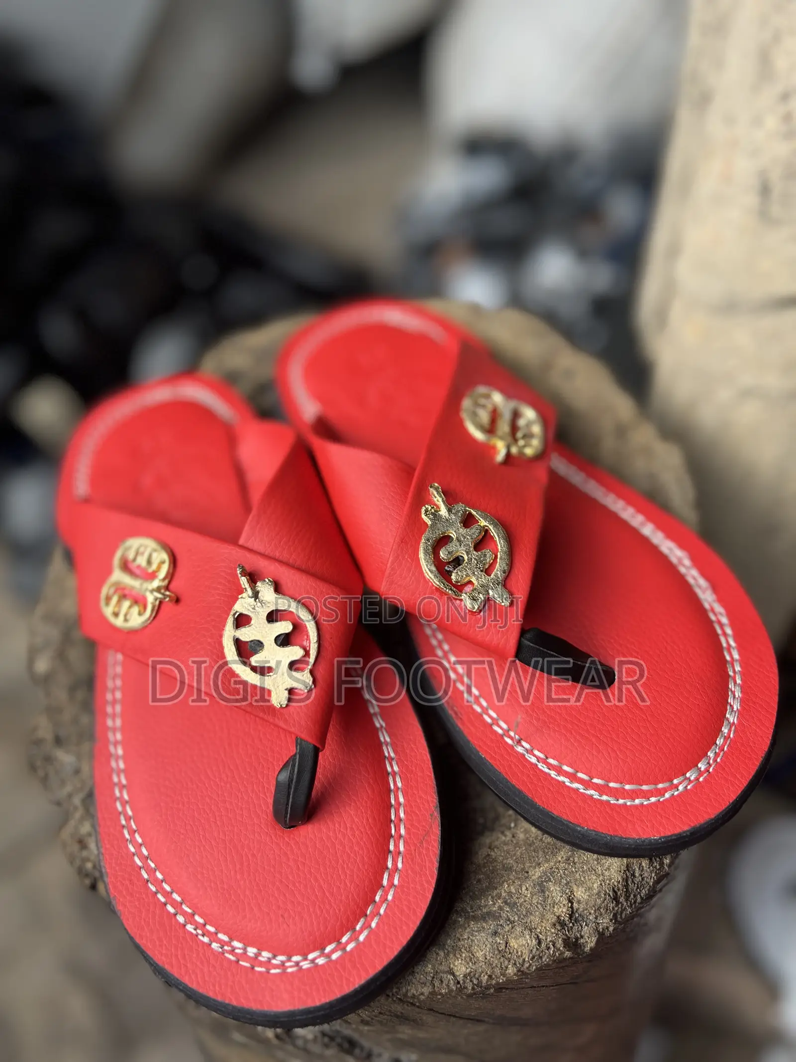 Red Leather Borga Ahenema/ Chawchaw Slippers