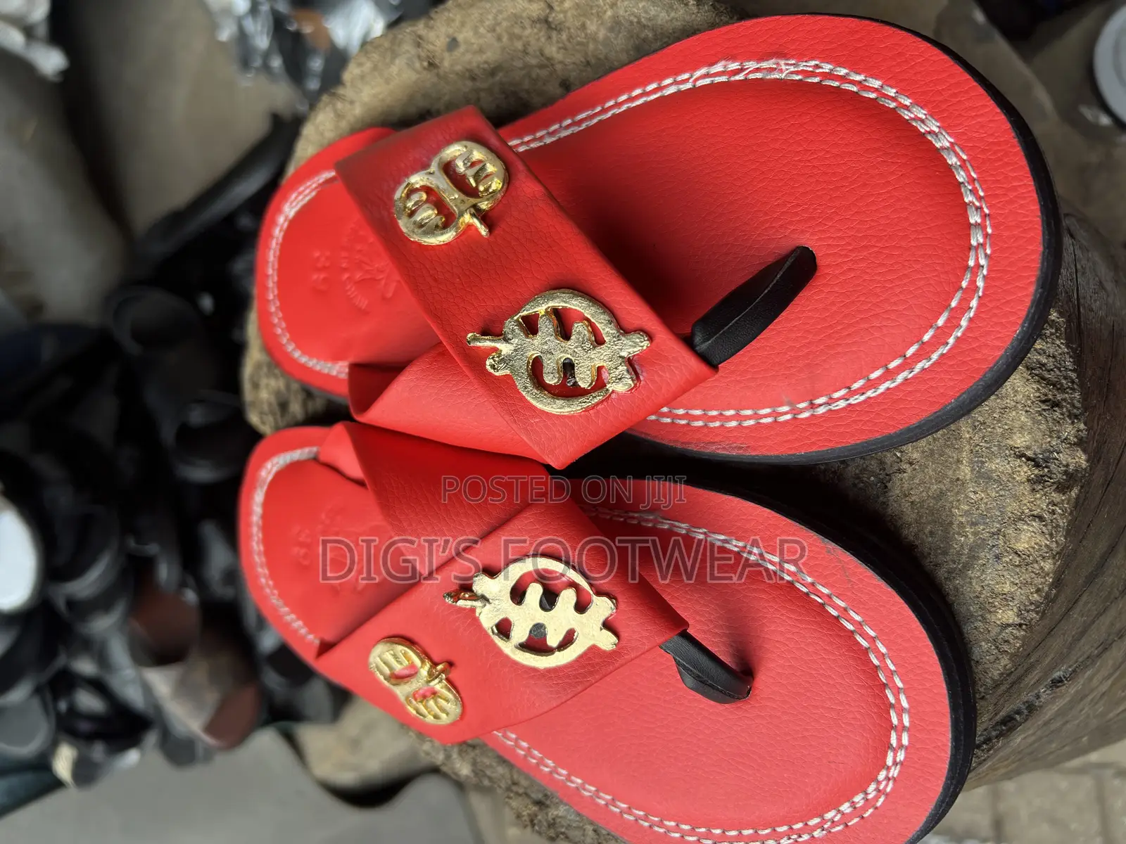 Red Leather Borga Ahenema/ Chawchaw Slippers