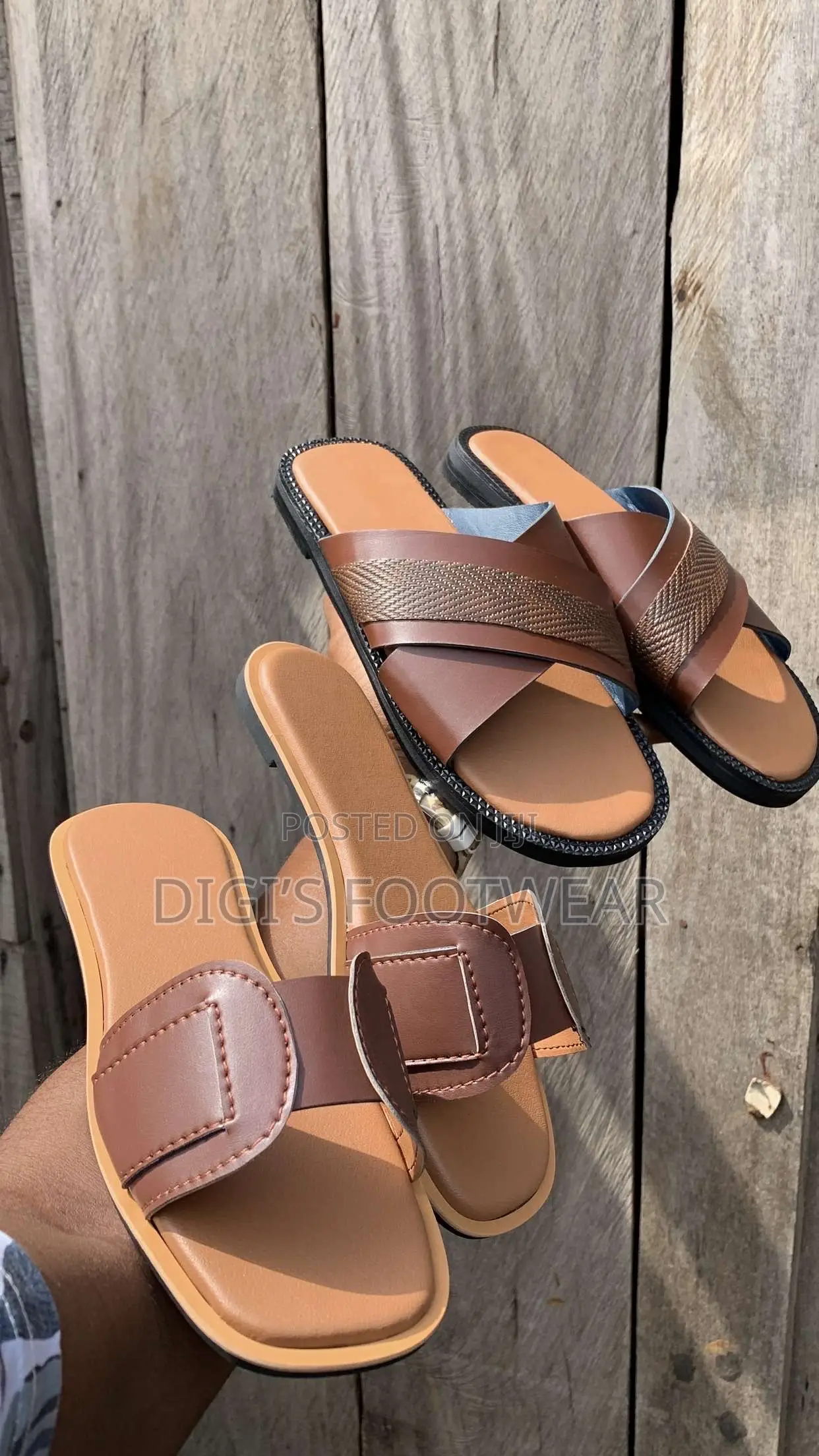 Adepa Brown Leather Couple Combo Slippers
