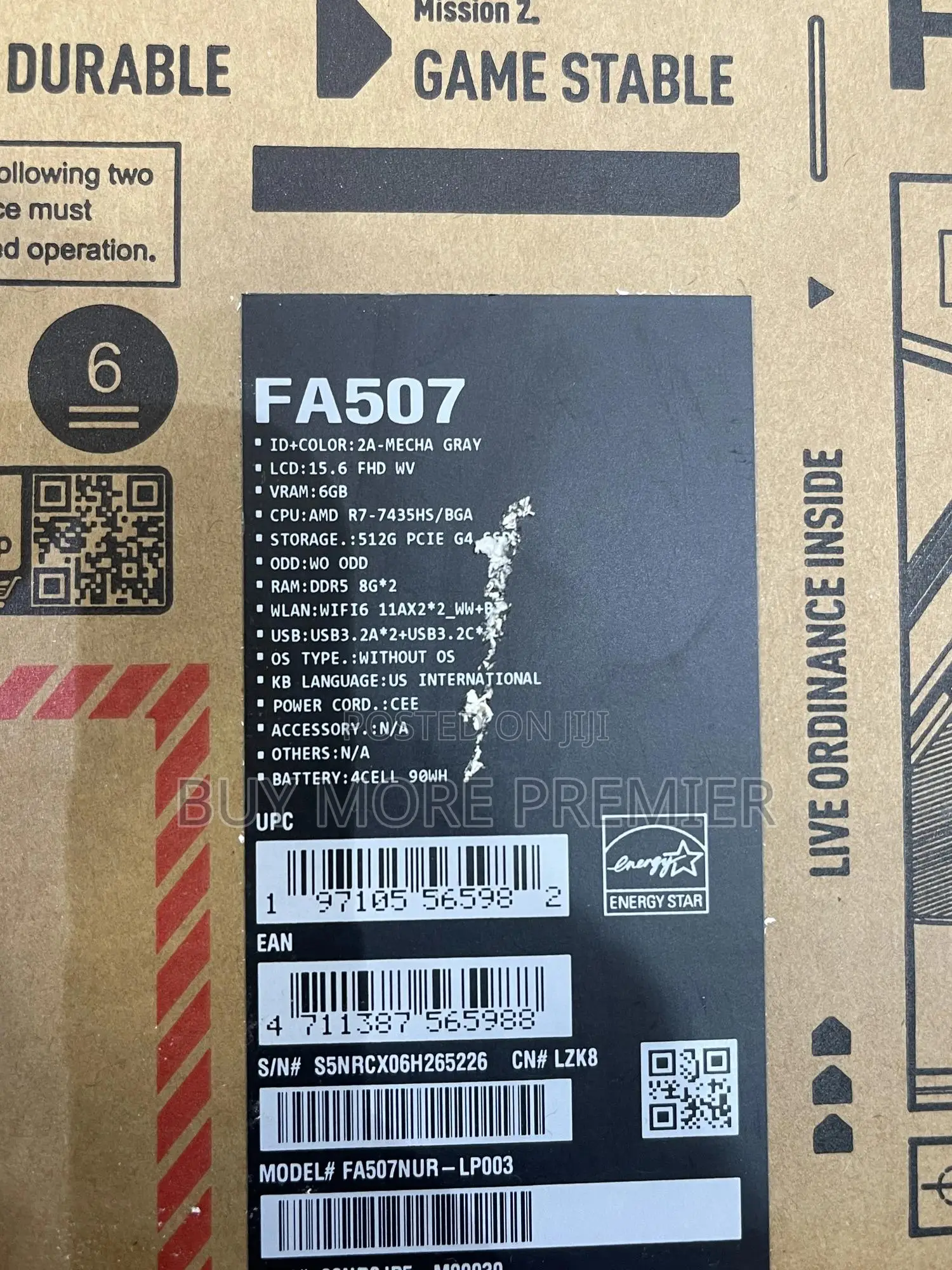 New Laptop Asus TUF Gaming A15 16GB AMD Ryzen 7 SSD 512GB