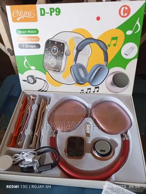 D-P9 Smart Watch With Bt Mini Speaker P9 Headphone - Red