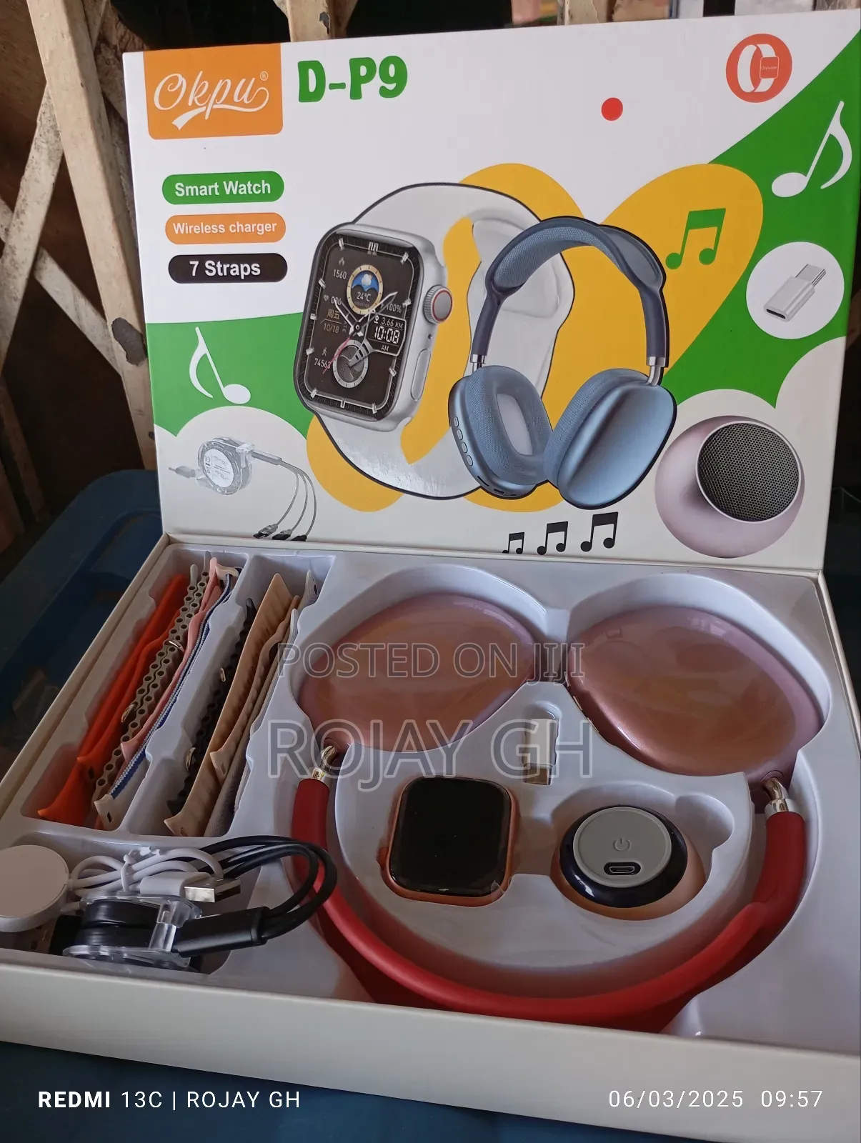 D-P9 Smart Watch With Bt Mini Speaker P9 Headphone - Red