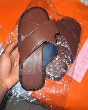 Dark Brown Crossed Leather Slippers