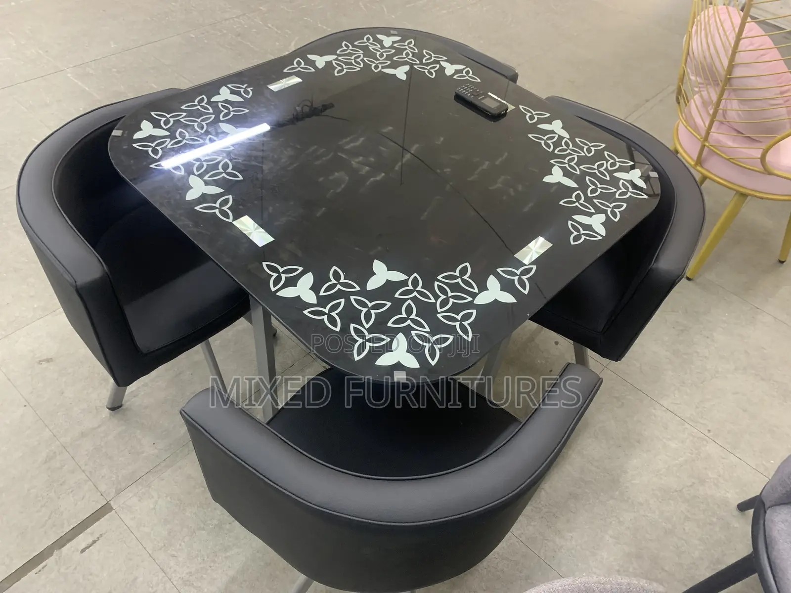 Glass Dining Table Top With 4 Leather Chairs