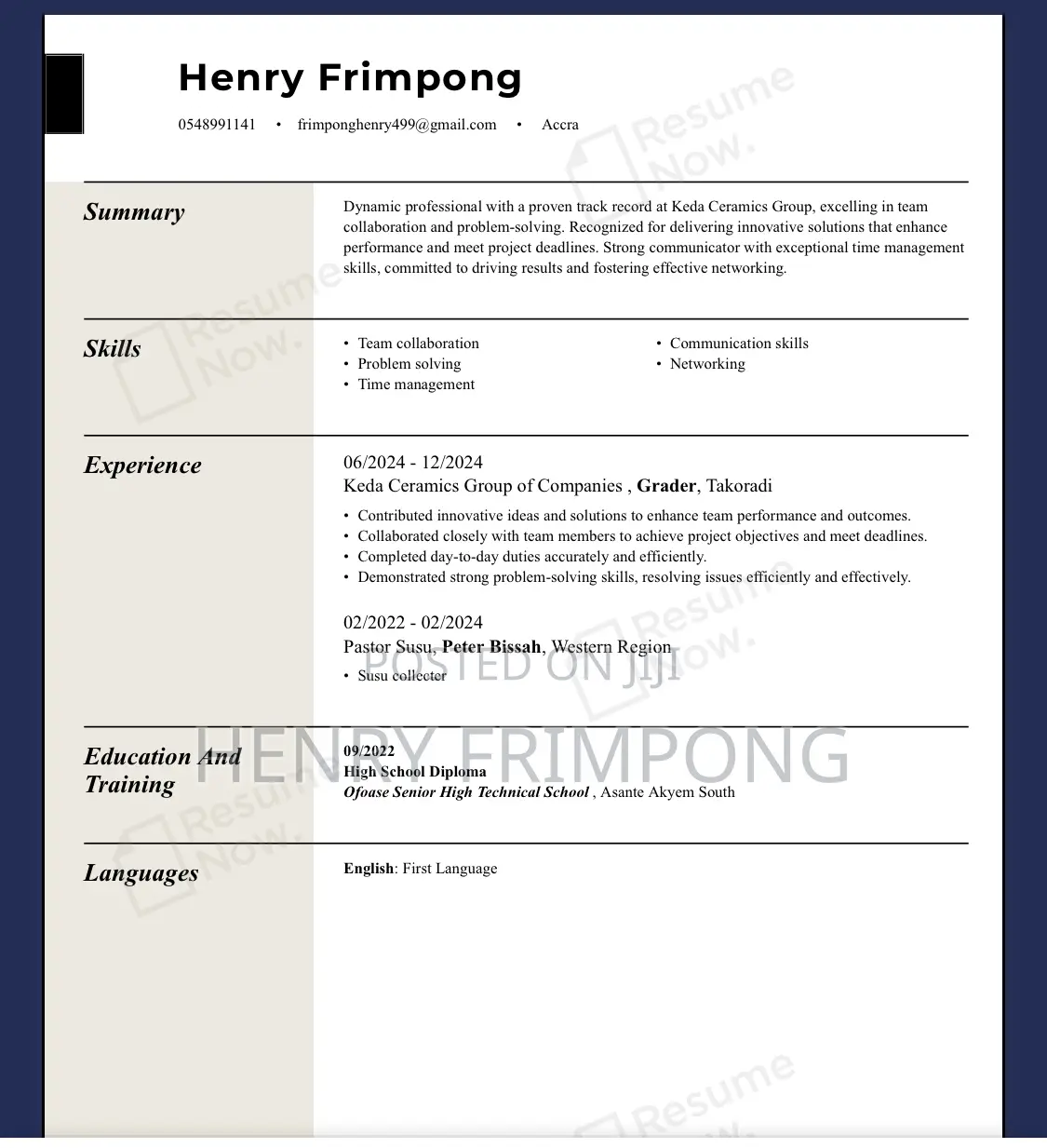 Manufacturing CV