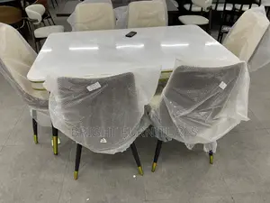 Dining Table With 6 Quality Leather Chairs and Marble Top