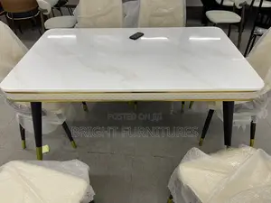 Dining Table With 6 Quality Leather Chairs and Marble Top