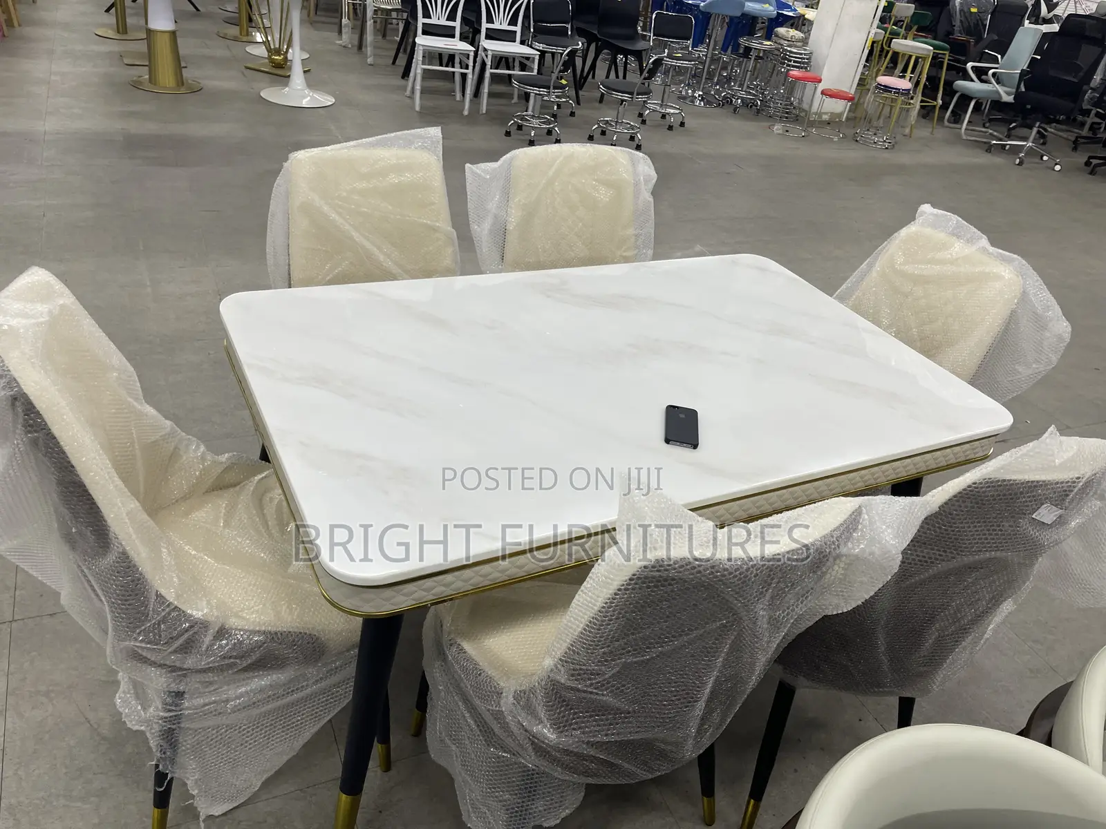 Dining Table With 6 Quality Leather Chairs and Marble Top