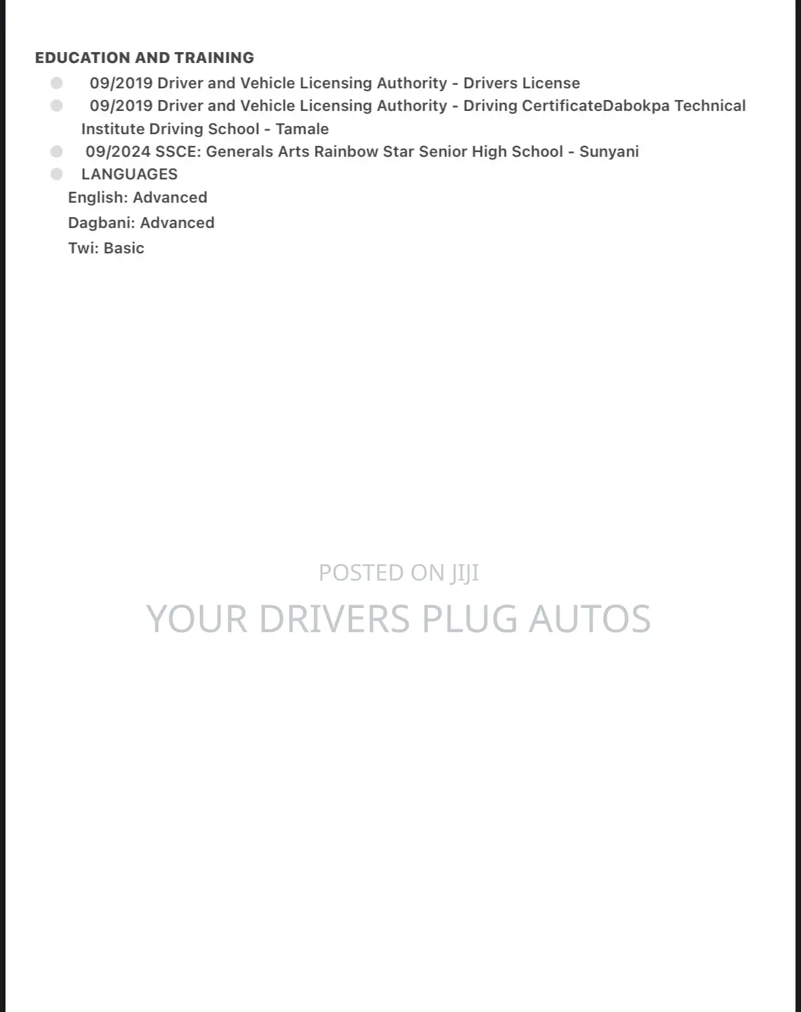 Well Skilled Driver Available