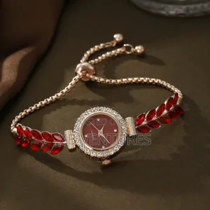 4 PCS Women Jewelry Set Rhinestone Wrist Watches - Red