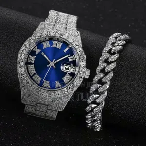 Men's Watch With Cuban Chain Bracelet - Silver