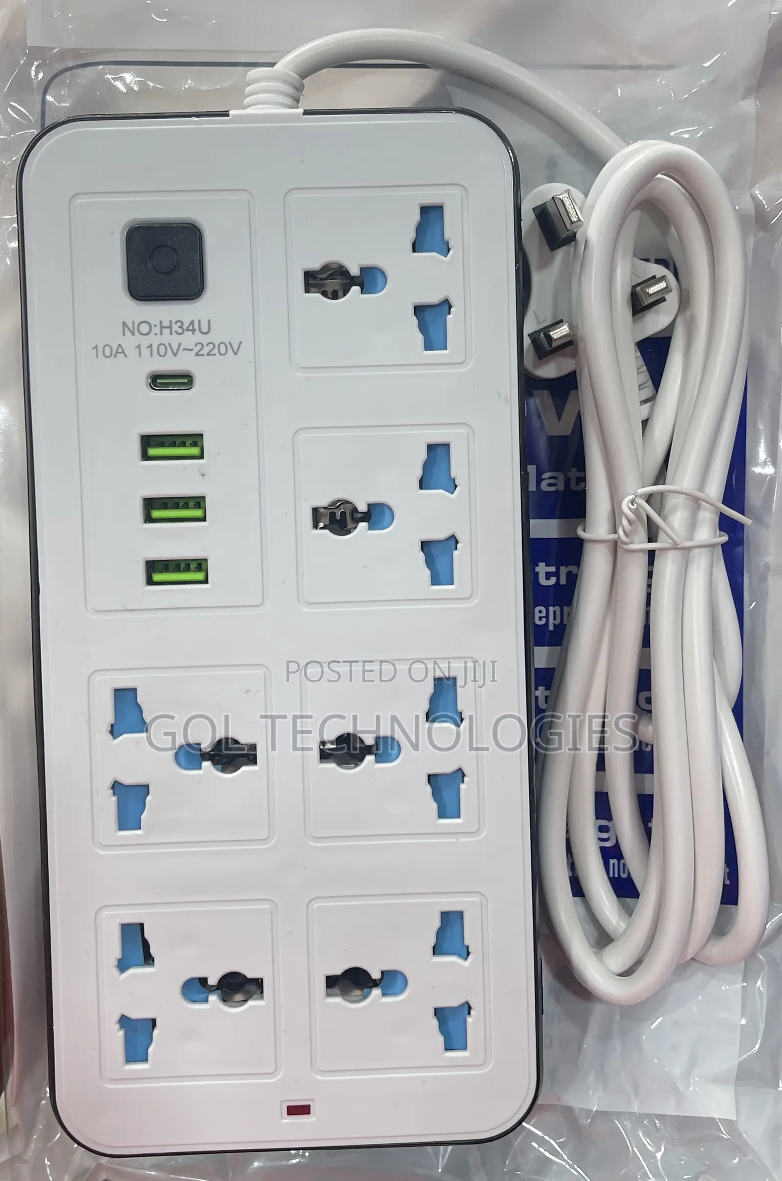 Extension Board With Usb and Type C Port 6way Ac Plug New