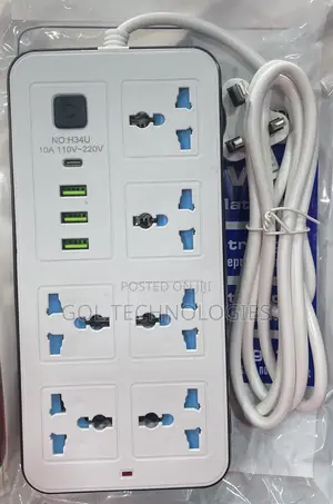 Extension Board With Usb and Type C Port 6way Ac Plug New